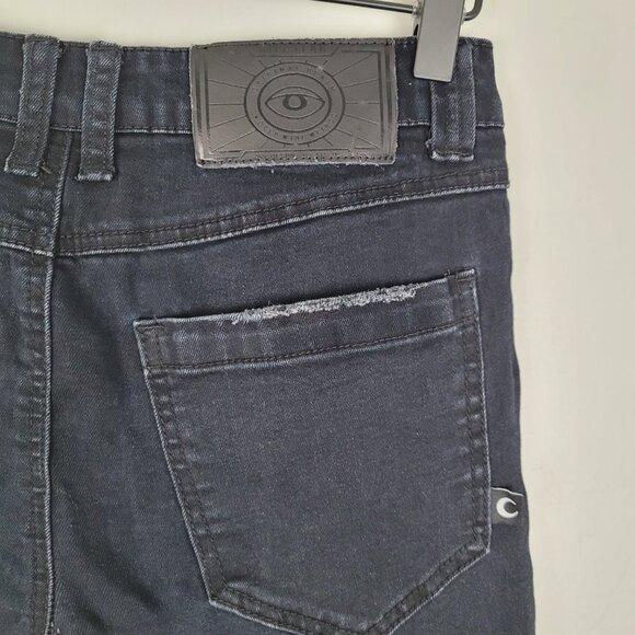 Killstar Trash Talk Skinny Jeans O-Ring Fishnet Distressed Goth Black Size XS - Picture 8 of 15